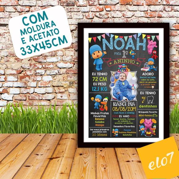Quadro Chalkboard Aniversário Pocoyo C/ Moldura 30x42cm