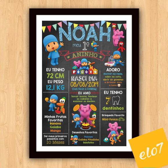 Quadro Chalkboard Aniversário Pocoyo C/ Moldura 30x42cm