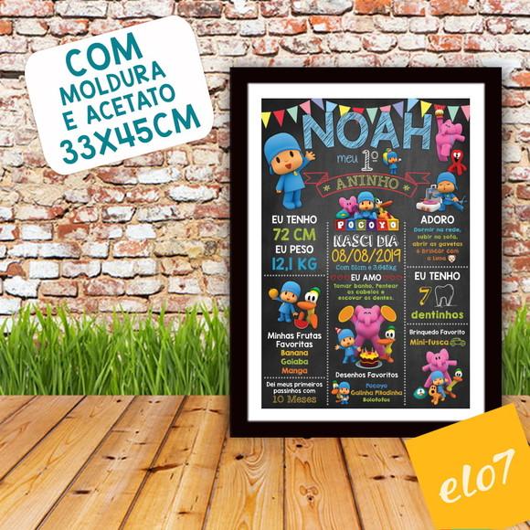 Quadro Chalkboard Aniversário Pocoyo C/ Moldura 30x42cm