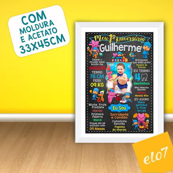 Quadro Chalkboard Aniversário Pocoyo C/ Moldura 30x42cm