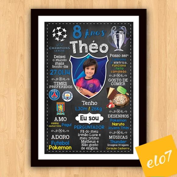 Quadro Chalkboard Aniversário Times De Futebol 30x42cm