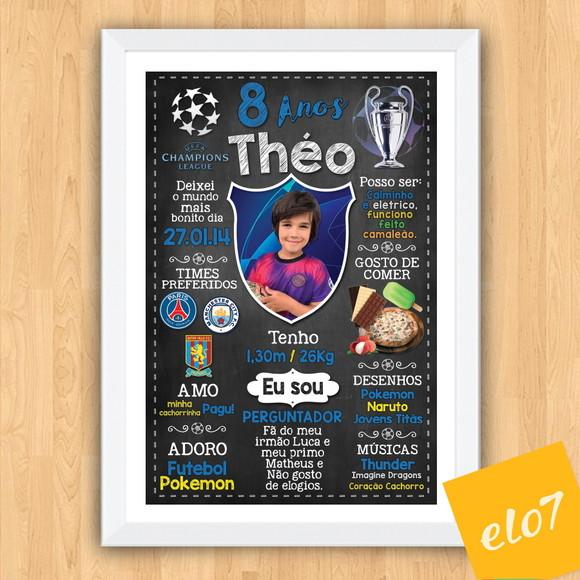Quadro Chalkboard Aniversário Times De Futebol 30x42cm