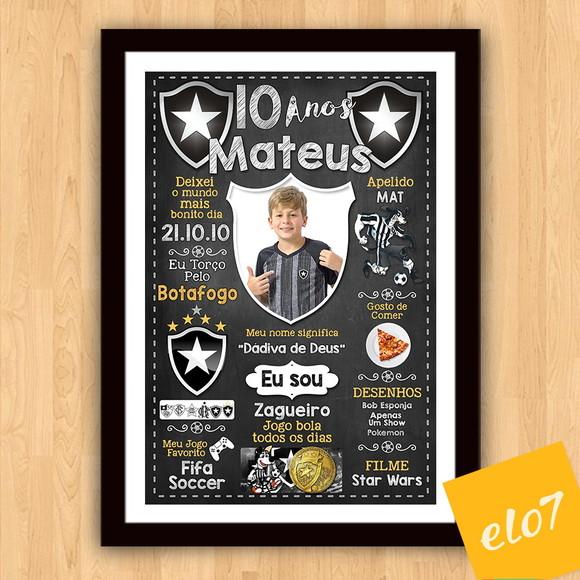 Quadro Chalkboard Aniversário Times De Futebol 30x42cm