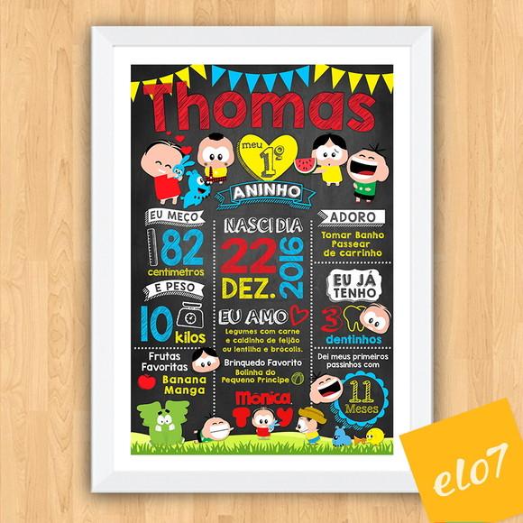 Quadro Chalkboard Aniversário Turma Da Mônica Toy 30x42cm