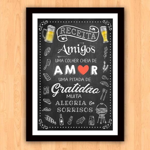 Quadro Pôster A3 c Moldura Receita Amigos e Amor 30x42cm