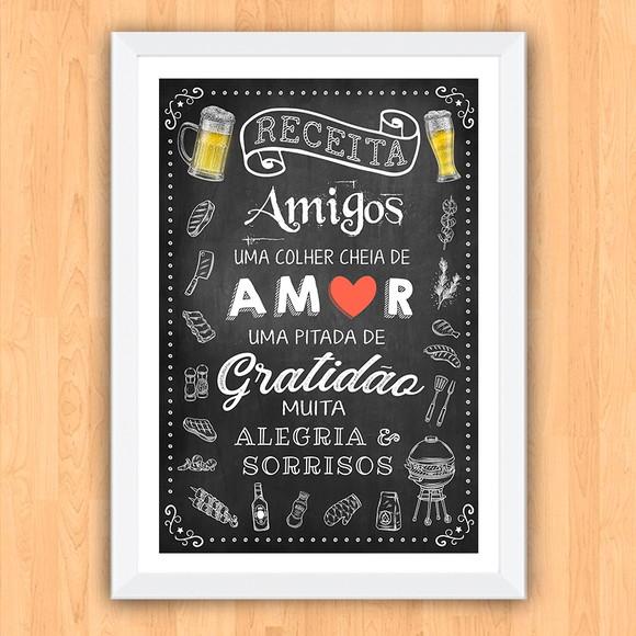 Quadro Pôster A3 c Moldura Receita Amigos e Amor 30x42cm