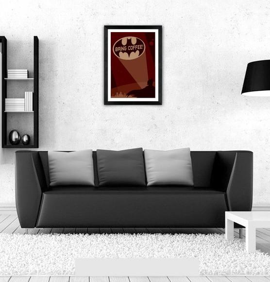 Quadro Pôster A3 c/ Moldura - Batman Bring Coffee 30x42cm