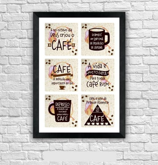 Quadro Pôster A3 c/ Moldura - Café Frases Engraçadas 30x42cm