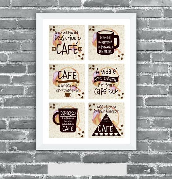 Quadro Pôster A3 c/ Moldura - Café Frases Engraçadas 30x42cm