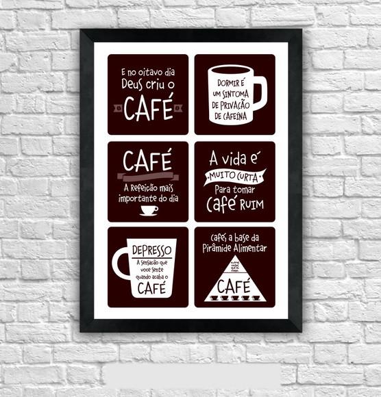Quadro Pôster A3 c/ Moldura - Café Frases Engraçadas 30x42cm