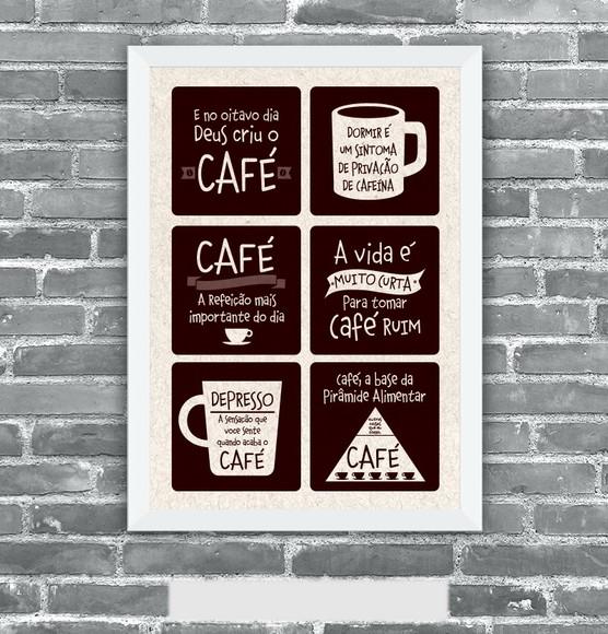 Quadro Pôster A3 c/ Moldura - Café Frases Engraçadas 30x42cm