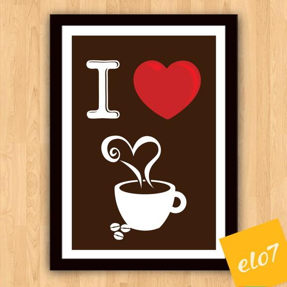 Quadro Pôster A3 c/ Moldura - Eu Amo Café 30x42cm