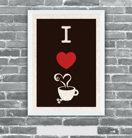 Quadro Pôster A3 c/ Moldura - Eu Amo Café 30x42cm