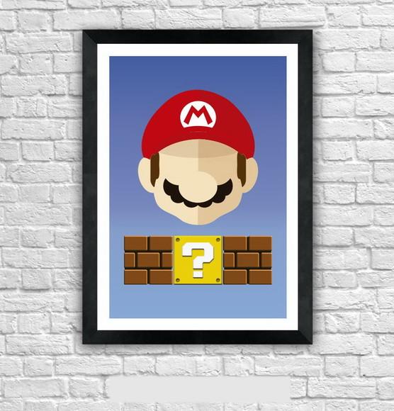 Quadro Pôster A3 c/ Moldura - Mario Minimalista 30x42cm