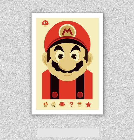 Quadro Pôster A3 c/ Moldura - Mario Minimalista 30x42cm