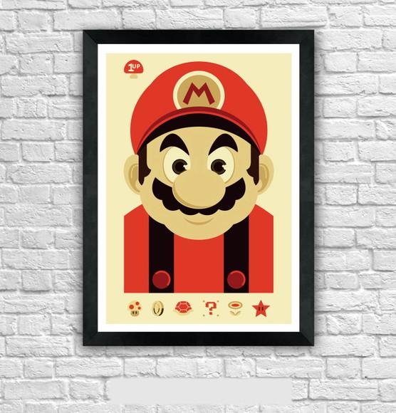 Quadro Pôster A3 c/ Moldura - Mario Minimalista 30x42cm
