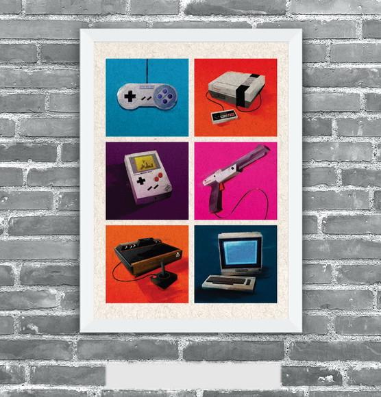 Quadro Pôster A3 c/ Moldura - Video Game Vintage 30x42cm