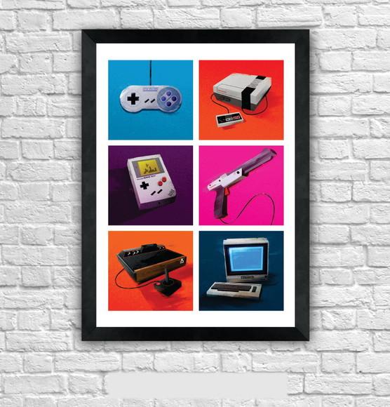 Quadro Pôster A3 c/ Moldura - Video Game Vintage 30x42cm