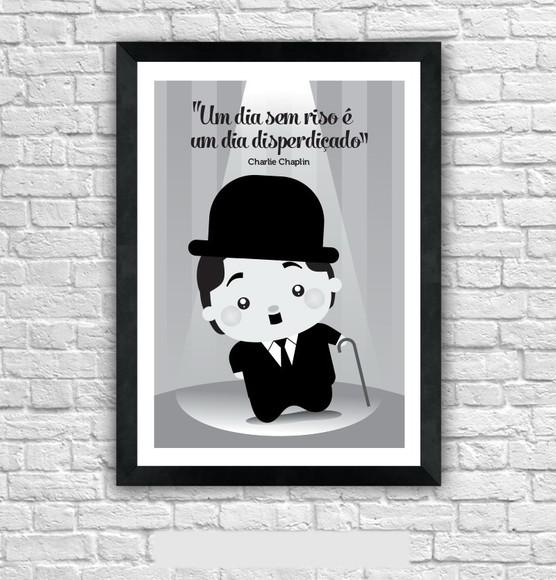 Quadro Pôster A3 c/ Moldura -charles Chaplin - Frase 30x42cm
