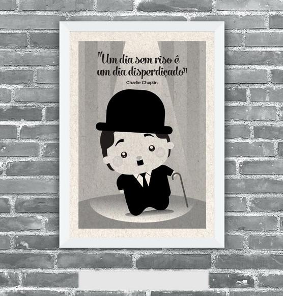 Quadro Pôster A3 c/ Moldura -charles Chaplin - Frase 30x42cm