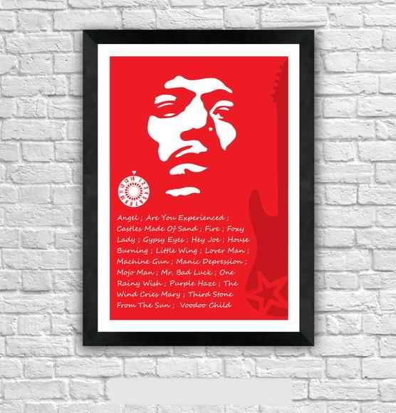 Quadro Pôster A3 c/ Moldura -hendrix Vermelho 30x42cm