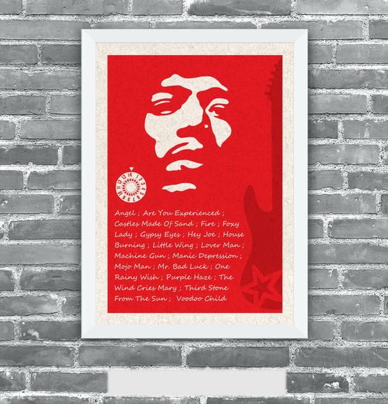 Quadro Pôster A3 c/ Moldura -hendrix Vermelho 30x42cm