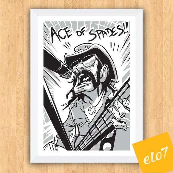 Quadro Pôster A3 c/ Moldura -lemmy Cartoon 30x42cm