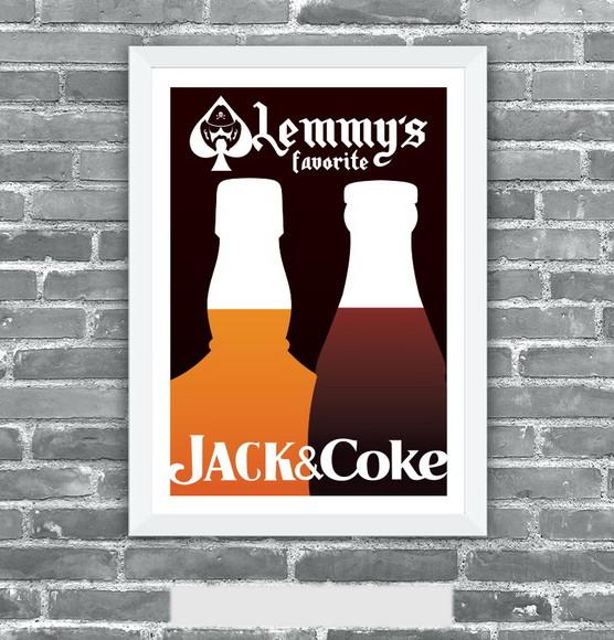 Quadro Pôster A3 c/ Moldura -lemmy Jack And Coke 30x42cm