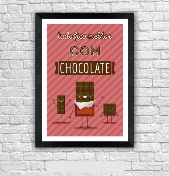Quadro Pôster A3 c/ Moldura A3 Frase com Chocolate 30x42cm