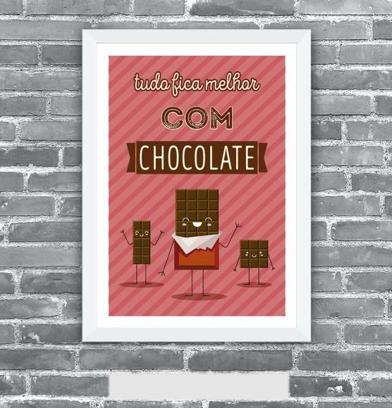 Quadro Pôster A3 c/ Moldura A3 Frase com Chocolate 30x42cm