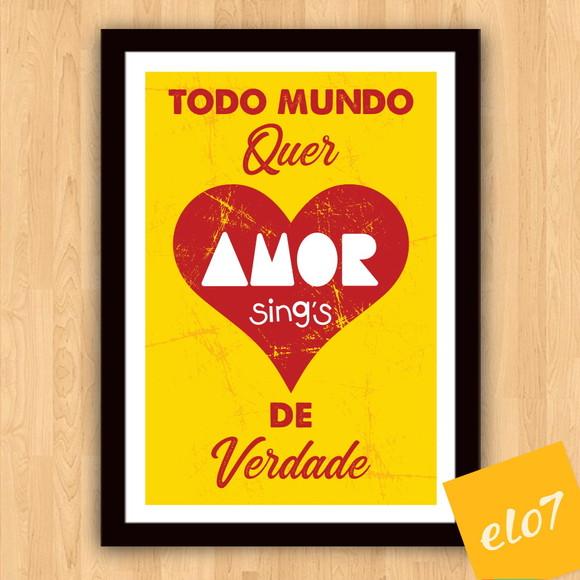 Quadro Pôster A3 c/ Moldura Amor de Verdade Pop Art 30x42cm