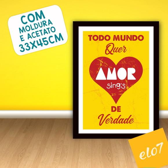 Quadro Pôster A3 c/ Moldura Amor de Verdade Pop Art 30x42cm