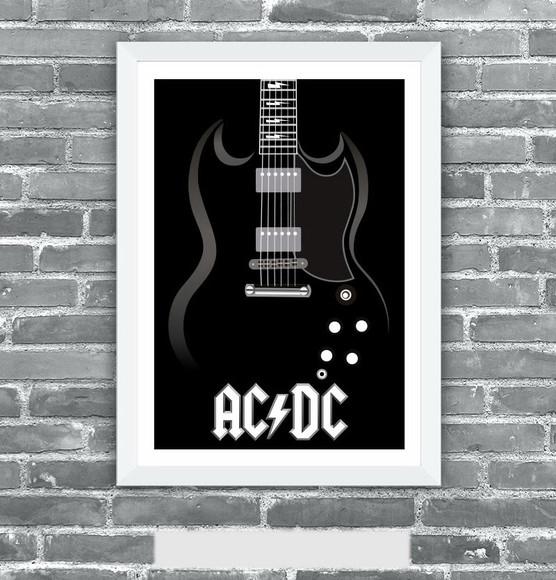 Quadro Pôster A3 c/ Moldura Angus Sg Guitar 30x42cm