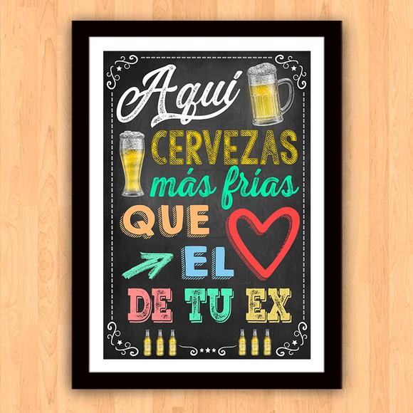 Quadro Pôster A3 c/ Moldura Aqui Cervezas Más Frías 30x42cm