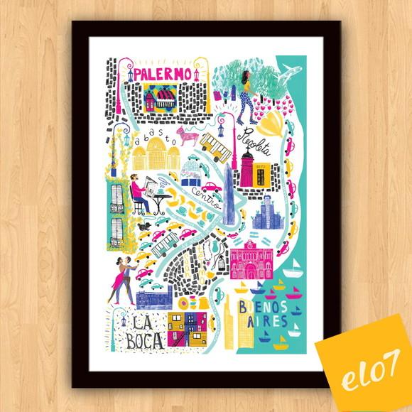 Quadro Pôster A3 c/ Moldura Buenos Aires Pop Art 30x42cm
