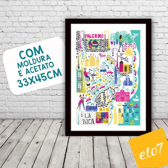 Quadro Pôster A3 c/ Moldura Buenos Aires Pop Art 30x42cm