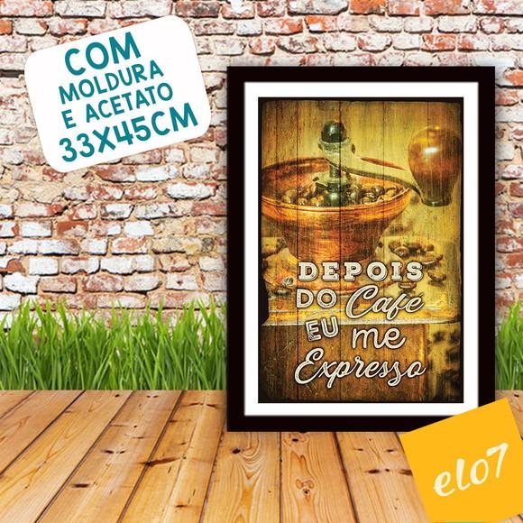 Quadro Pôster A3 c/ Moldura Café Vintage Frases 30x42cm