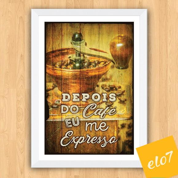 Quadro Pôster A3 c/ Moldura Café Vintage Frases 30x42cm