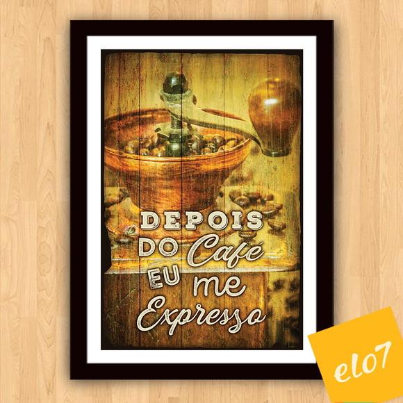 Quadro Pôster A3 c/ Moldura Café Vintage Frases 30x42cm