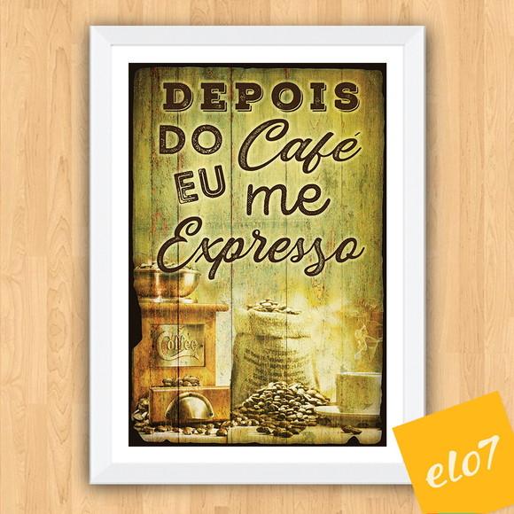 Quadro Pôster A3 c/ Moldura Café Vintage Frases 30x42cm
