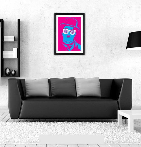 Quadro Pôster A3 c/ Moldura Charles Chaplin Pop Art 30x42cm
