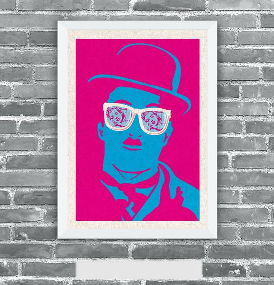 Quadro Pôster A3 c/ Moldura Charles Chaplin Pop Art 30x42cm