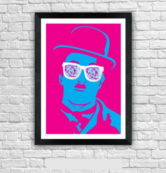 Quadro Pôster A3 c/ Moldura Charles Chaplin Pop Art 30x42cm