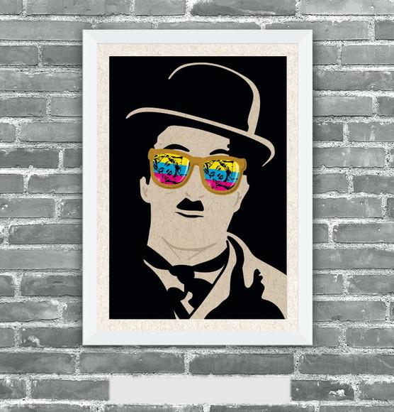 Quadro Pôster A3 c/ Moldura Charles Chaplin Pop Art 30x42cm