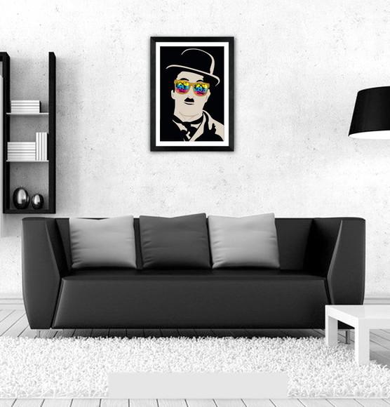 Quadro Pôster A3 c/ Moldura Charles Chaplin Pop Art 30x42cm