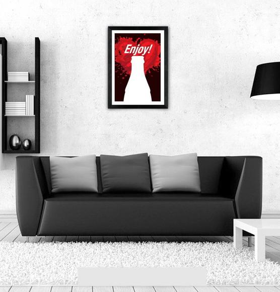 Quadro Pôster A3 c/ Moldura Coke Love 30x42cm
