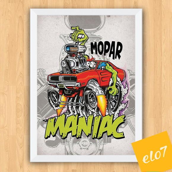 Quadro Pôster A3 c/ Moldura Dragster Maniac Mopar 30x42cm