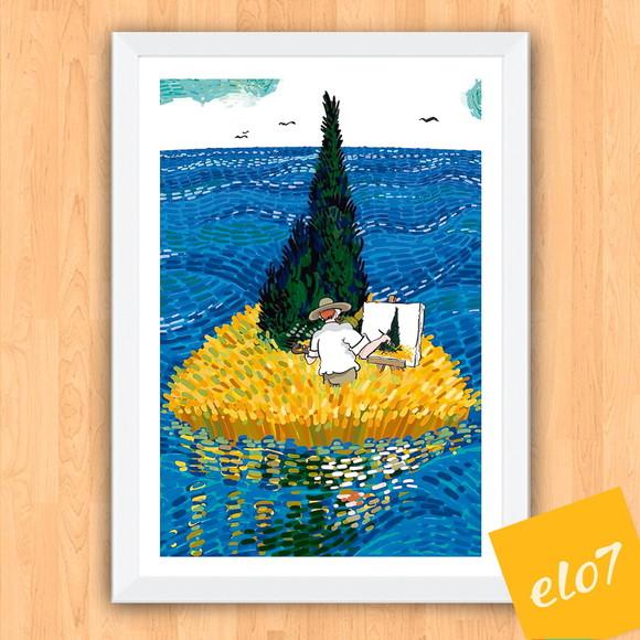Quadro Pôster A3 c/ Moldura Estilo Van Gogh Pop Art 30x42cm