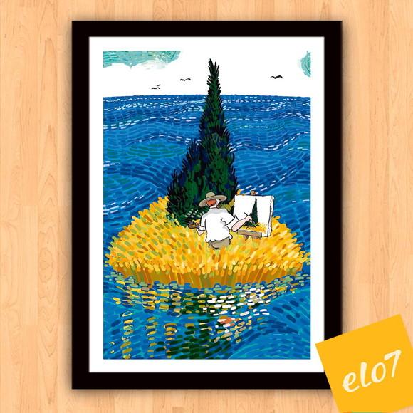 Quadro Pôster A3 c/ Moldura Estilo Van Gogh Pop Art 30x42cm