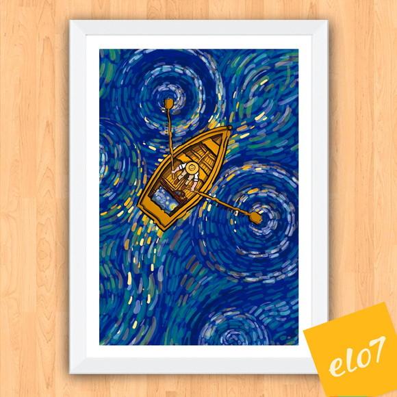 Quadro Pôster A3 c/ Moldura Estilo Van Gogh Pop Art 30x42cm